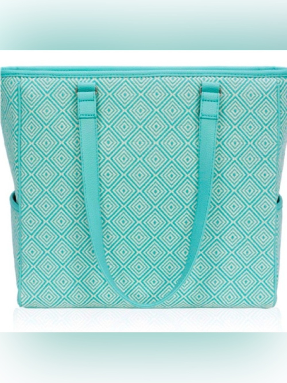 Thirty-One GIFTS CINDY tote in Turquoise graphic weave